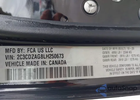 2020 Dodge Challenger Sxt z USA, uszkodzony, nr VIN 2C3CDZAG8LH250673